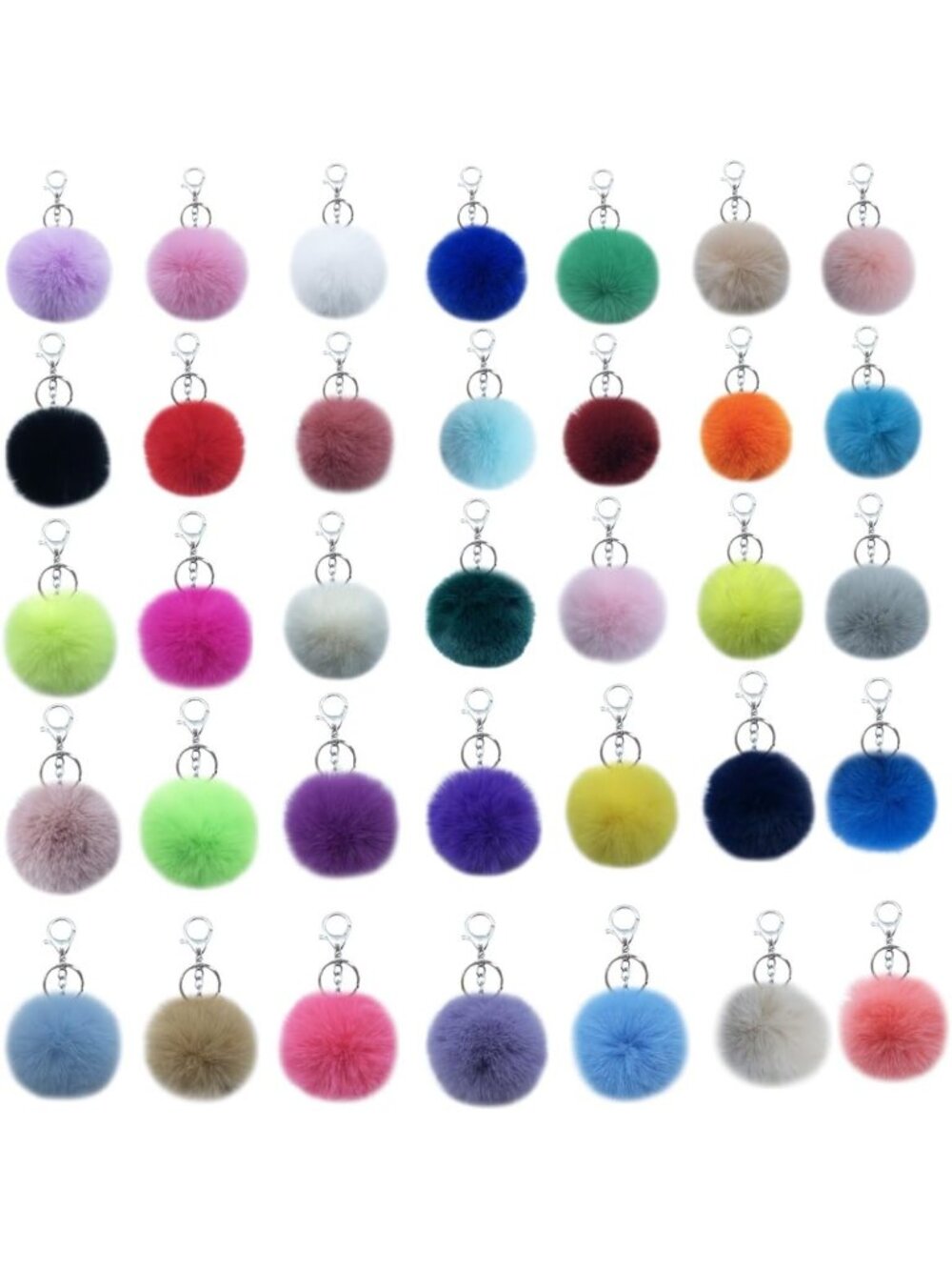Fluffy Pom Pom Keychains - 35PCS Colorful Artificial Fur Ball Keyrings